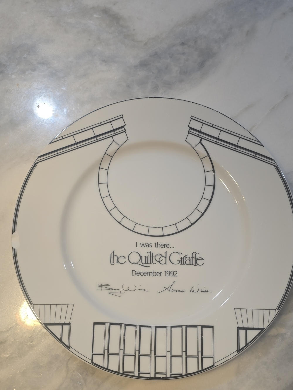 Tiffany & Co. White Plate with Black Graphic Rim and Center Inscription
